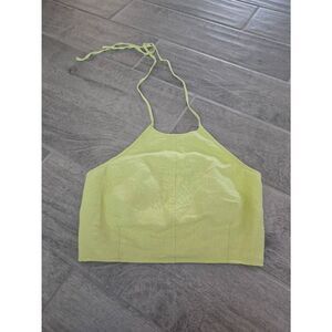 Women's House‎ of Harlow 1960 Linen Blend Halter Crop Top Yellow/Green Size 2